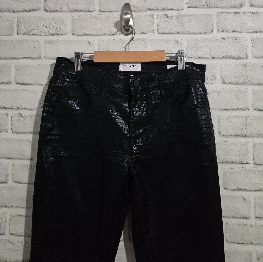 Frame Le High Skinny Noir Croc Black Size 27 - Picture 8 of 12